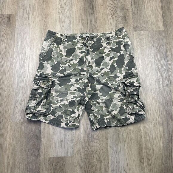 Aeropostale Cargo Shorts Mens 36 Green Camo Camouflage Multiple Pockets Cotton - Picture 1 of 13
